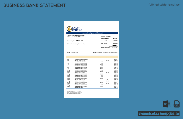 Beispiel eines Kontoauszugs der Banco Improsa in Costa Rica (Word- und PDF-Datei)
